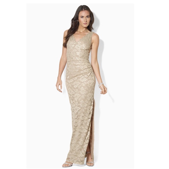 Ralph Lauren Gold Lace Evening Gown